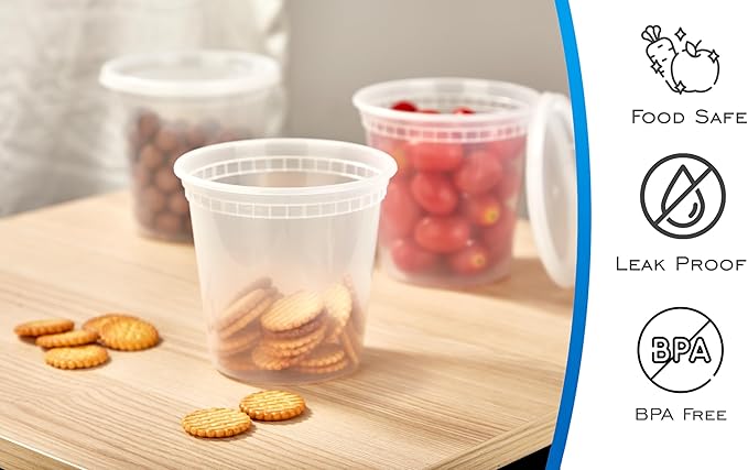 EDI [24 OZ, 50 Sets] Plastic Deli Food Storage Containers with Airtight Lids | Microwave-, Freezer-, Dishwasher-Safe | BPA Free | Heavy-Duty | Meal Prep | Leakproof | Recyclable