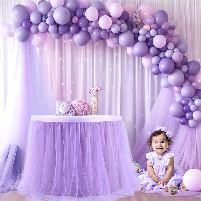 14ft Lavender Tulle Table Skirts for Rectangle Tables or Round Tables Lavender Ruffle Tutu Tablecloth for Girls Baby Shower Birthday Party Wedding Cake Dessert Table Decorations