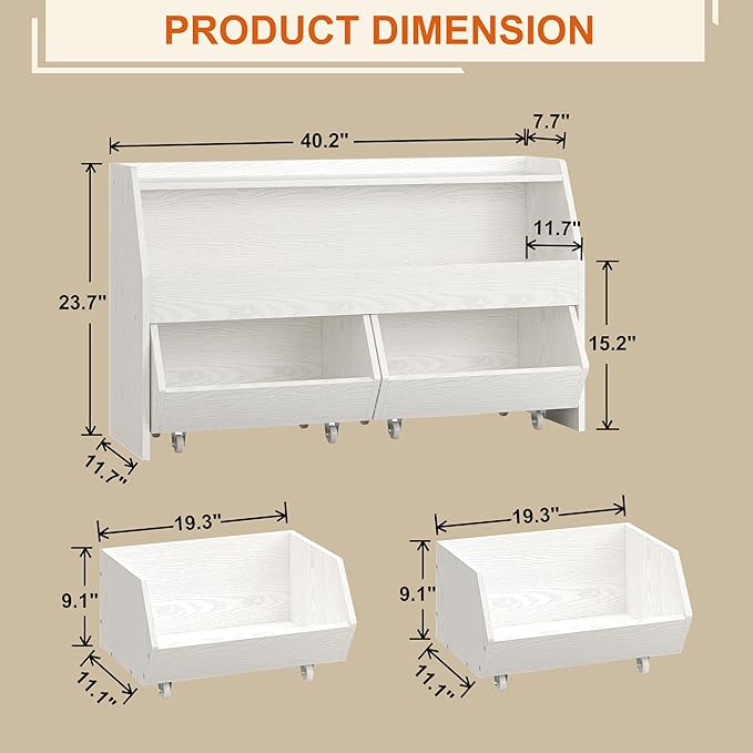 Toy Storage Organizer for Kids, Toy Storage Cabinet with Drawers, Boys and Girls Toy Shelf with Wheels, Toy Organizer Kids Bookshelf with Storage for Nursery, Playroom, Bedroom (White)