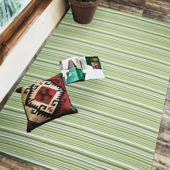 Outdoor/Indoor Rug Plastic Straw Rug Waterproof Portable Outdoor Mat, Easy to Clean and Fold,Perfect for Garden, Patio, Picnic, Decking-（Green，5x7Ft）