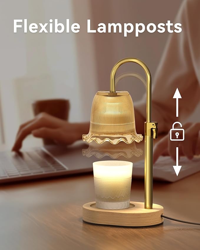 Candle Warmer Lamp with Timer, Vintage Flower Candle Lamp with 2 Bulbs, Electric Adjustable Height Candle Warmer,Birthday Gifts for Women, Wax Melt Warmer for Mom House Warming Gifts