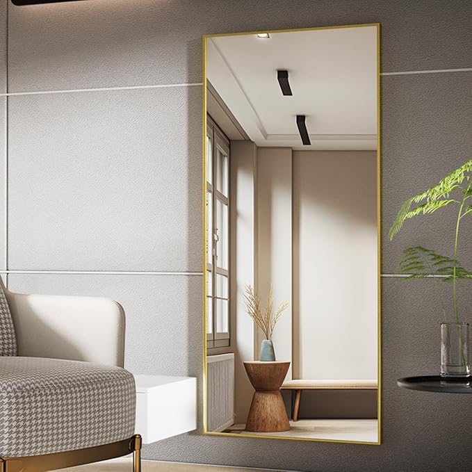 Koonmi 71"x26" Mirror Full Length, Standing Hanging or Leaning Against Wall Floor Mirrors, Full Body Floor Mirror for Bedroom Living Room, Gold