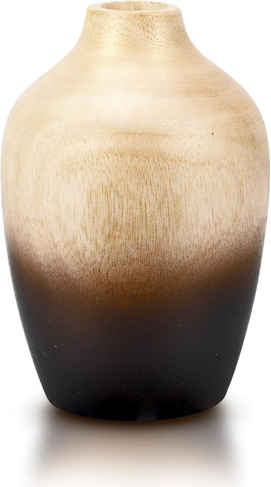 Aeravida Chic Bottle Shaped Faded Stain Brown to Black Mango Tree Wood Vase | Modern Flower Vase | Mango tree Wood Flower Vase| Handmade Home Office Table Vase| Flower Vases Decorative for Living Room