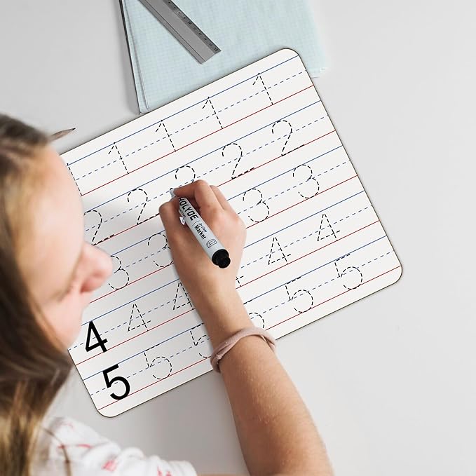 Set of 30 Dry Erase Boards, Double Sided Small Whiteboards with Lines for Kids, Students, Teacher & Classroom Pack, 9"x12" Mini Individual White Boards Lined for Writing with 30 Makers, 30 Erasers