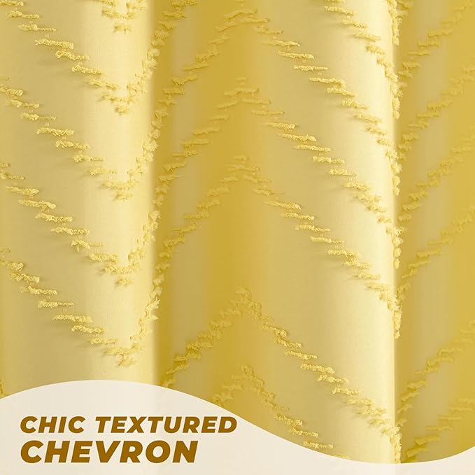Yellow Shower Curtain Boho Farmhouse Shower Curtain 72 x 72 Tufted Chevron Textured Minimalist Shower Curtains for Bathroom