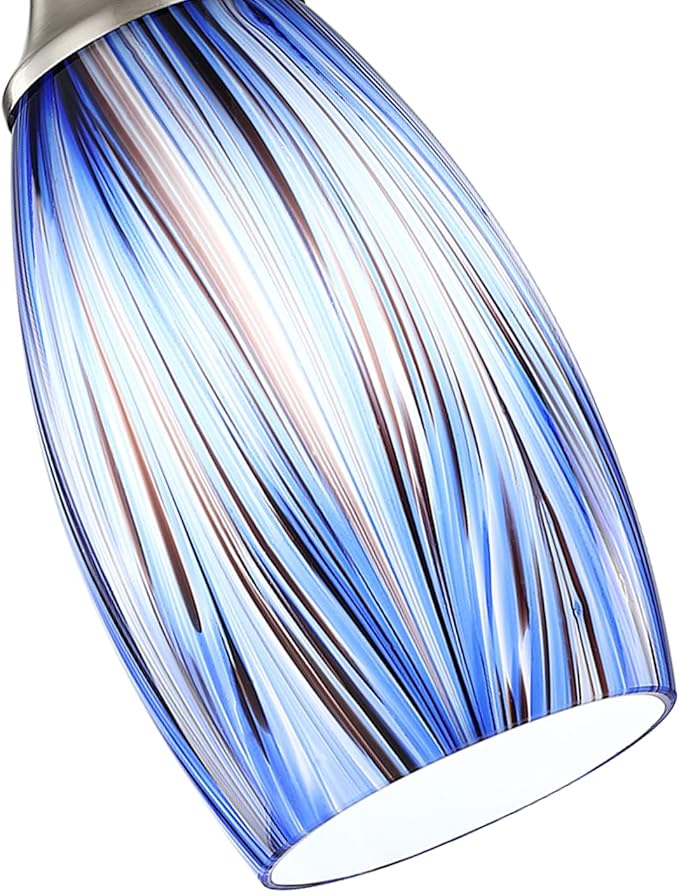 Mini Art Glass Dark Blue Pendant Lights Kitchen Island Hand Blown Mini Glass Pendant Lights with Brush Nickel Finish Adjustable Cord for Kitchen Over Sink,Hallway,Dining Room,Stairsway