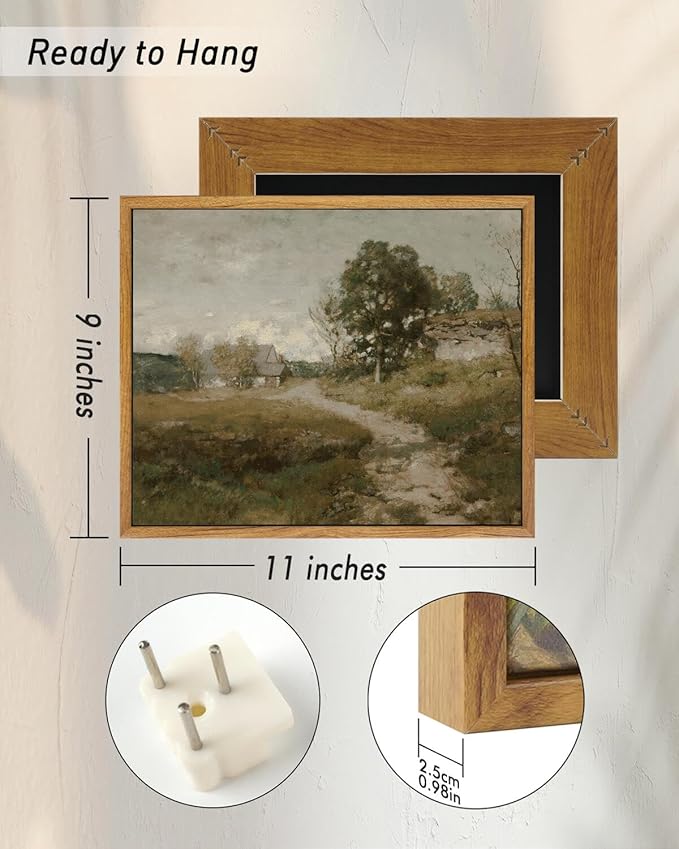 InSimSea Framed Canvas Wall Art Vintage Decor, Retro Room Decor, Rural Path Landscape Wall Paintings, Farmhouse Wall Art for Living Room, Vintage Countryside Pictures for Bathroom Wall Decor, 9"x11"