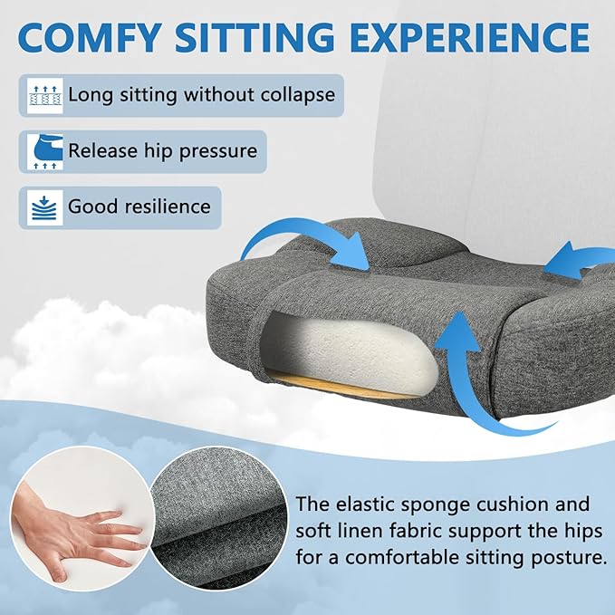 CLATINA Fabric Home Office Chair Linen Cloth Ergonomic Swivel Desk Chair with Padded Armrests, Adjustable Height Swivel Rolling Computer Task Chairs for Work, Conference, Study, Grey