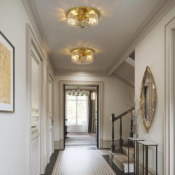 2-Light Flush Mount Ceiling Light Farmhouse Kitchen Island Ceiling Light with Bubble Glass Close to Ceiling Light Fixture for Living Room Bedroom Foyer Hallway