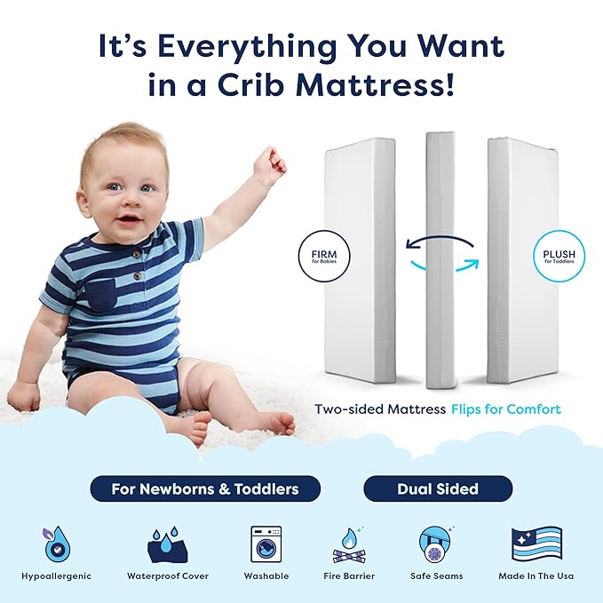 Moonlight Slumber Little Dreamer Crib Mattress – Dual-Sided Baby and Toddler Mattress, Firm Infant Support, Waterproof and Hypoallergenic, 5" Foam, Standard Size, Made in USA