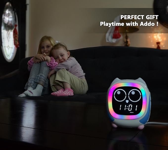 iTOMA Addo Kids Alarm Clock,Sunrise/Sunset Simulation Bedside Lamp, Grow Children's Clock Trainer and Bluetooth Music Player,White Noise Sleep Sounds Wake Up Clock Owl CKS912