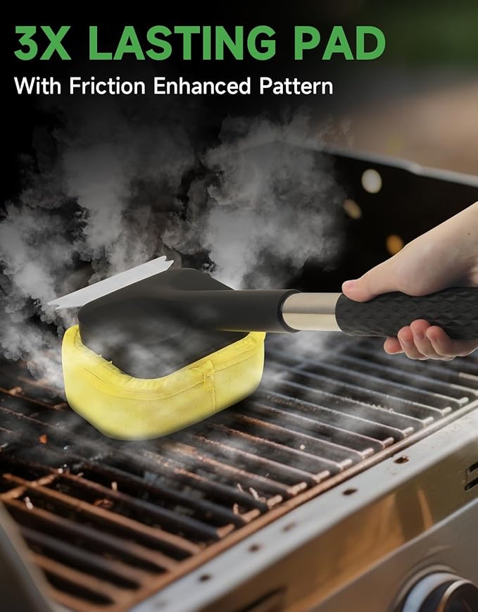 Grill Brush Cleaning BBQ Outdoor: GEEKHOM Bristle-Free Steam Scraper for Cast Iron/Stainless Grates - Perfect for Game Day, Camping & Family BBQ