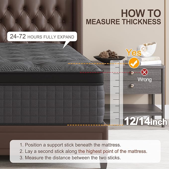 King Mattress, 10 Inch Hybrid Mattresses Black with Gel Memory Foam and Individually Pocket Innerspring Euro Top Medium Firm for Motion Isolation, Edge Support, 100 Night Trial