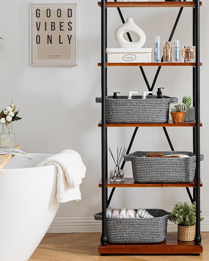 KALLAX Small Woven Basket, 14 x 10 x 5.6 Inches, Small Storage Baskets for Organizing, Gift Baskets Empty, Cute Rope Shelf Closet Storage Bins for Shelves, Dog Toy Basket, Mixed Black