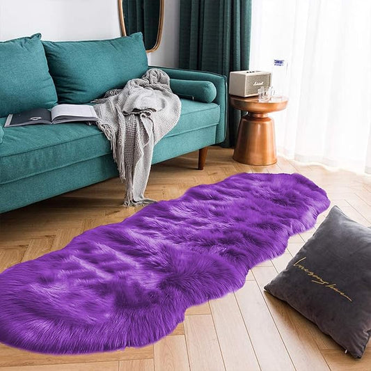 Latepis Runner 2x6 Purple Sheepskin Throw Rugs Washable Faux Fur Rug Shag Fluffy Carpet for Living Room Playroom Sofa Bedside Rugs Room Decor Sheepskin