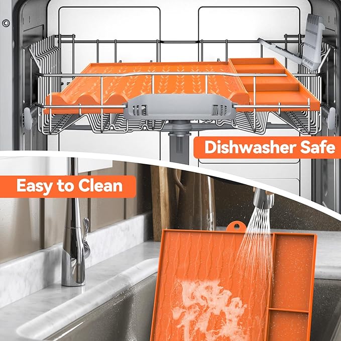 Upgrade Silicone Grill Mat for Blackstone and Most Grills with 3 Separate Storage, Griddle Tools Mat BBQ Grill Accessories, Spatula Holder & Side Shelf Protector for Outdoor Grill and Kitchen Counter