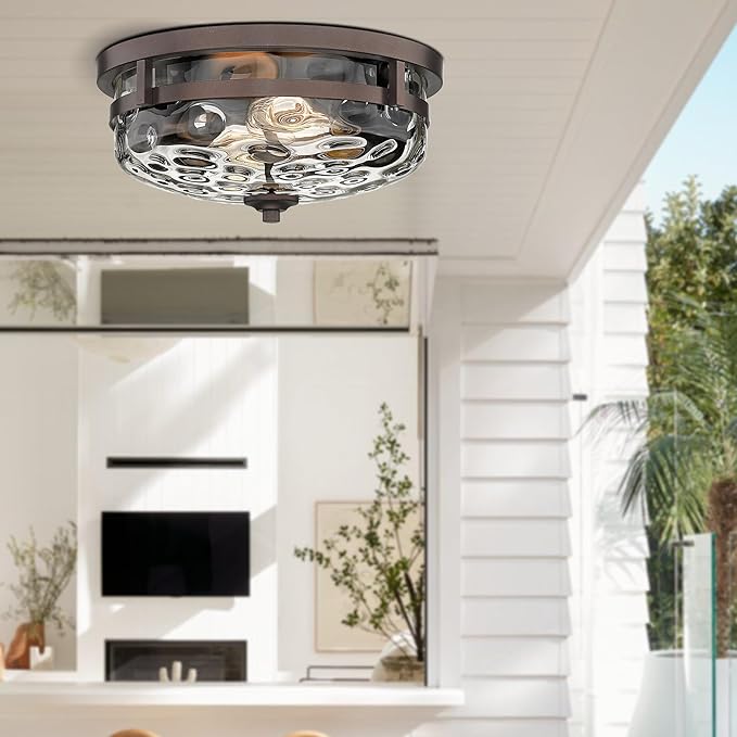 Flush Mount Ceiling Lights, 1 Pack Farmhouse Close to Ceiling Light, Entrance Ceiling Light Industrial Ceiling Lighting Fixture for Kitchen Hallway Living Room Stairwell (Oil Rubbed Bronze)