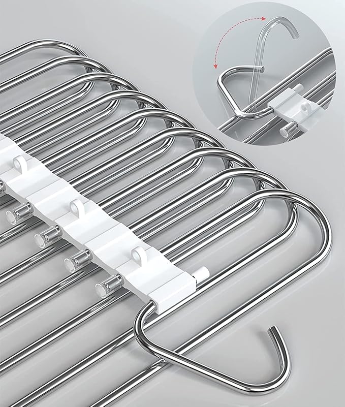 Upgrade Pant Hangers Space Saving, Non Slip Stainless Steel Multifunctional Pants Rack S-Type Clothes Pant Closet Hanger Organizer with Hooks for Pants Jeans Trousers Scarf Skirts (Onyx Black, 4 Pack)