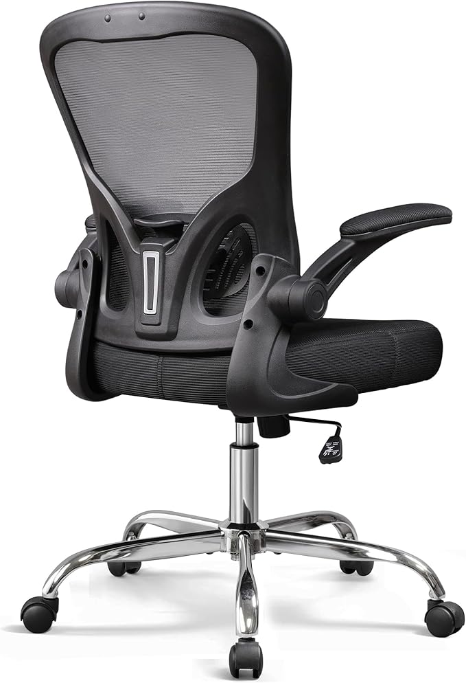 DEVAISE Office Chair, Ergonomic Computer Desk Chair with Flip-up Armrests, Comfy Mesh with Adjustable Lumbar Support, Black