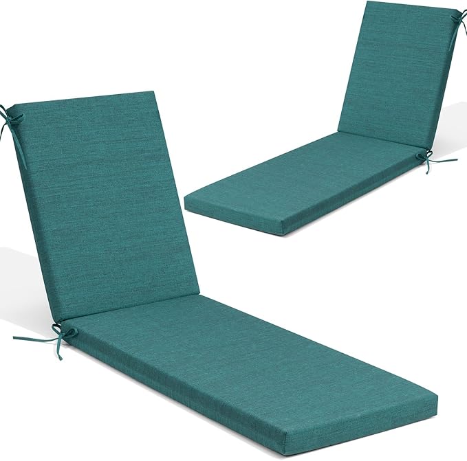 Crestlive Products Chaise Lounge Cushions Outdoor Set of 2, Lounge Chair Cushions for Patio Furniture, Waterproof Lounger Cushions for Pool, Deck, Lawn, 80''L x 23''W x 3''T, Malachite