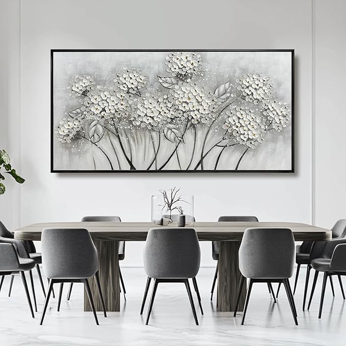 Kureful Large Artwork Flowers Oil Painting Modern Home Decorations Floral Canvas Pictures for Living Room Bedroom Kitchen Office 29" x 58" (White)