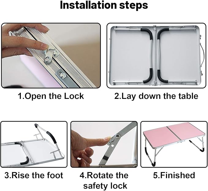 Foldable Laptop Table, Bed Desk, Breakfast Serving Bed Tray, Portable Mini Picnic Table & Ultra Lightweight, Folds in Half with Inner Storage Space (Pink)