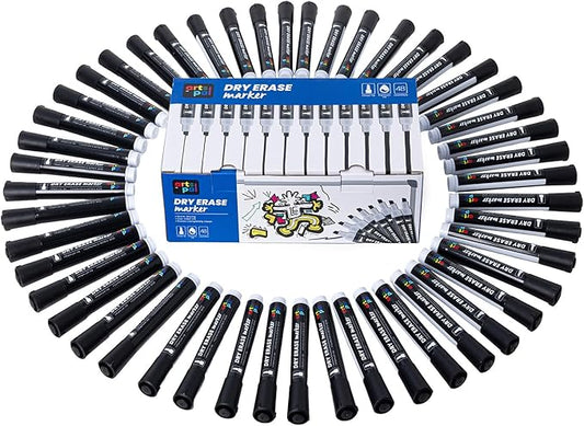 Artspal Dry Erase Markers, 48 Count, Black, Chisel Tip, Low Odor, Easy Erase, Whiteboard Markers for Classroom, Office, Home, Teachers, Kids, Back to School Supplies