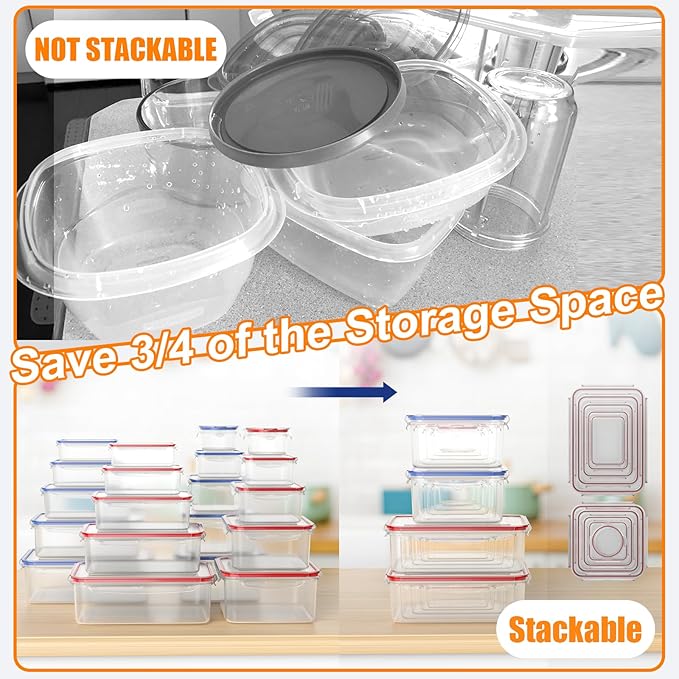 52 PCS Food Storage Containers with Lids Airtight, BPA Free Plastic Meal Prep Containers Reusable, Microwave/Freezer/Dishwasher Safe Leakproof Fruit Vegetables Containers for Kitchen
