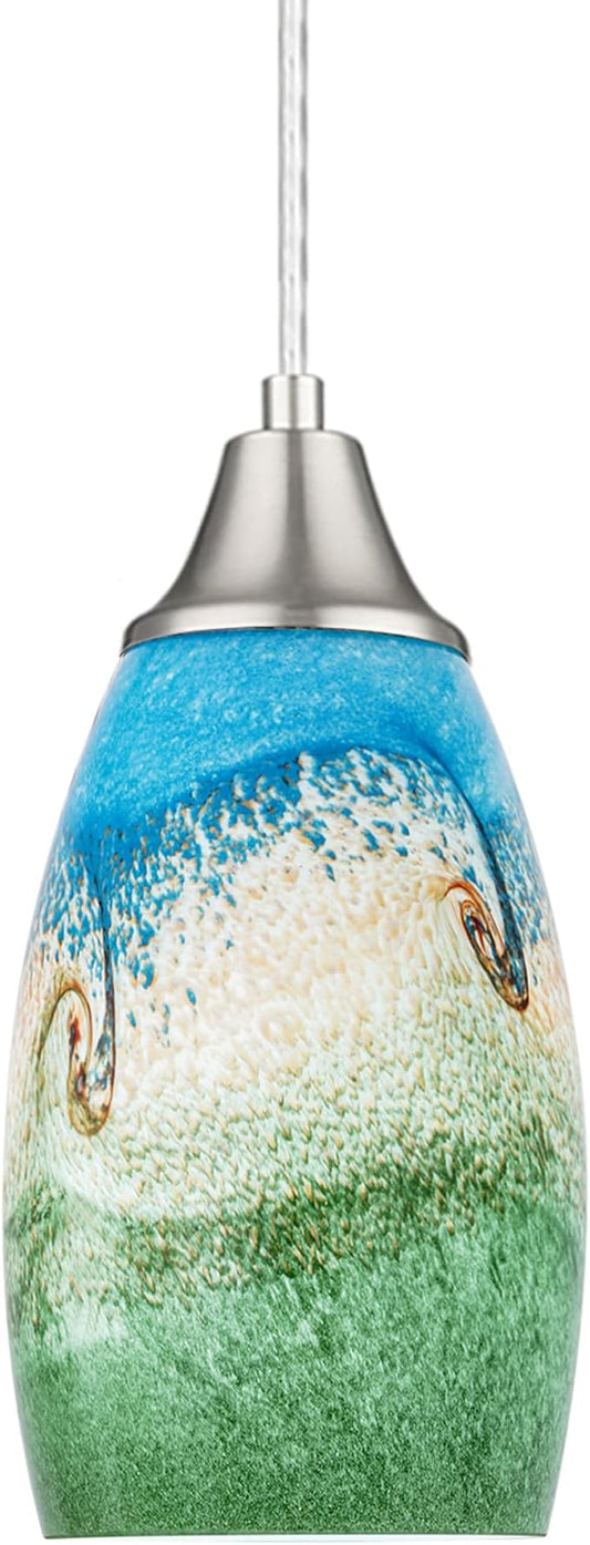 Mini Glass Pendant Lights,Blown Art Glass Pendant Hanging Light Fixtures Kitchen Island Pendant Lamp Shade with Brushed Nickel Finish for Bar Counter,Hallway,Dining Room Multi color-1P