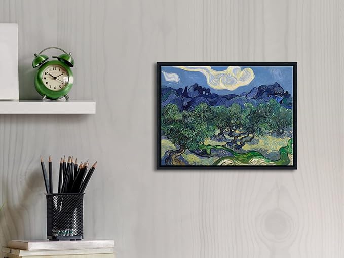 Wieco Art Framed Canvas Wall Art Olive Trees by Van Gogh Oil Paintings Reproduction Artwork Abstract Canvas Prints Wall Art Landscape Pictures for Kitchen Home Office Decorations