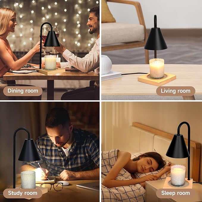 Candle Warmer Lamp, Dimmable Candle Warmer Lamp for Jar Candles, Electric Candle Warmer Lamp with Timer 2H/4H/8H Nightstand Lamp for Bedroom (2 Wax Warmer Bulbs)
