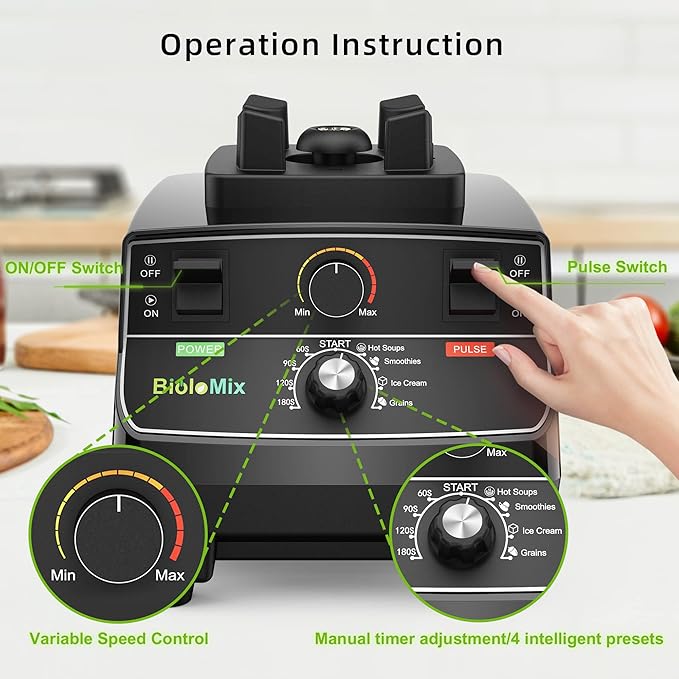 Professional Smoothie Blender, Countertop Blender, Commercial Blender 2200W High Power with 68oz Pitcher, Smart Timer, blenders for kitchen for smoothies, ice, Soup, fish, Dessert With 1 Juice Glass