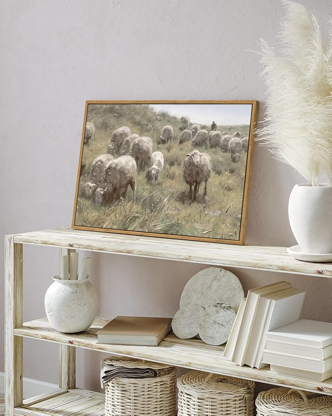 InSimSea Framed Canvas Wall Art, Sheep on the Dunes Wall Pictures, Farmhouse Decor, Large Wall Art for Living Room, Bathroom, Bedroom, Office, 16"x24"