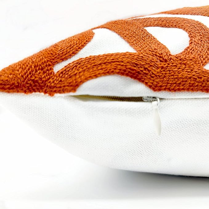 Alysheer Embroidered Decorative Throw Pillow Cover 18x18 inches Set of 2 Pieces, Boho Mandala Modern Chic Classic Pattern Cotton Cushion Case for Sofa Couch Bed Living Room(Burnt Orange)