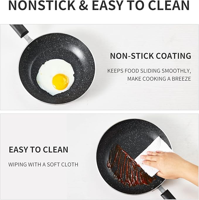 Frying Pan 3-Piece Set, Nonstick Skillet Set for Induction Cooktop, Frying Pan Nonstick 8 Inch+9.5 Inch +11 Inch (Black)