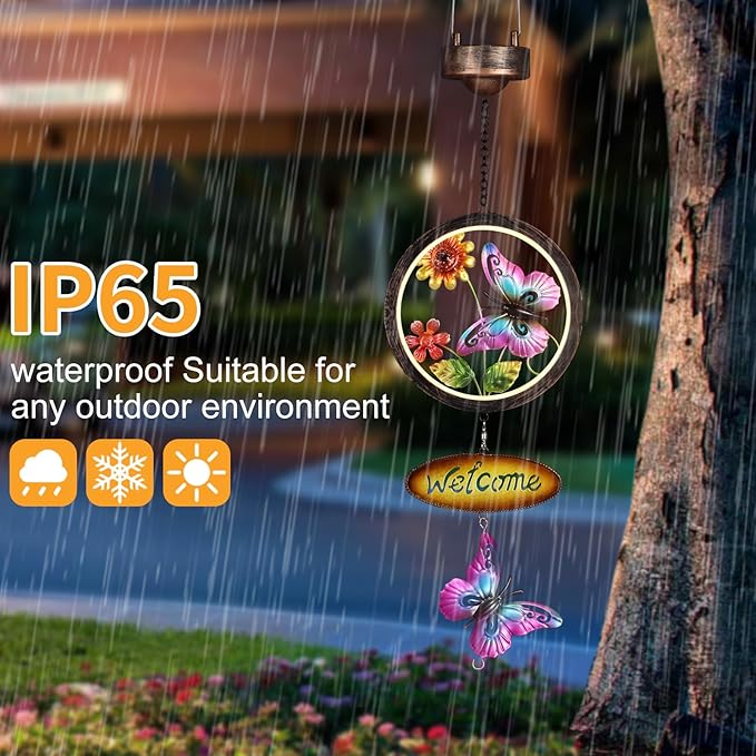 Butterfly Solar Lantern Outdoor Waterproof Welcome Sign lamp Birthday Gifts for Women Mom Outside Hanging Lights Decor for Garden Yard Patio Backyard Porch