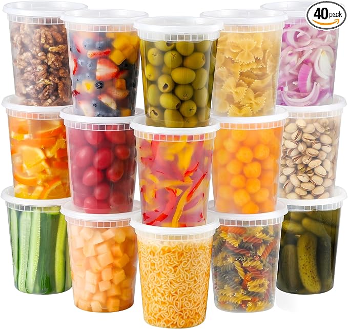 AOZITA 40 Sets 32 oz Plastic Deli Food Containers With Lids, Airtight Food Storage Containers, Freezer/Dishwasher/Microwave Safe, Soup Containers For Takeout Meal Prep Storage