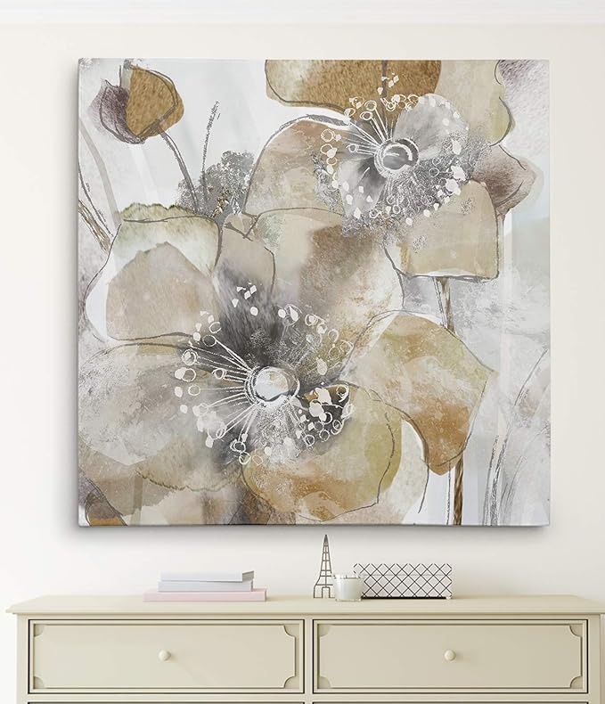 Wexford Home Taupe Spring Poppy II Gallery Wrapped Canvas Wall Art, 10x10,