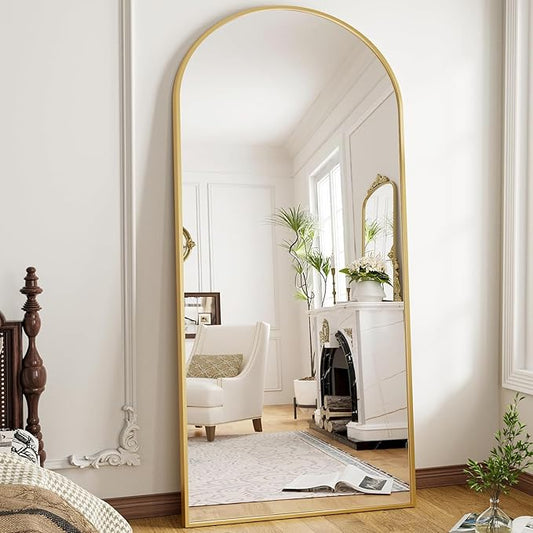 OGCAU 76"x34" Arched Full Length Mirror, Hanging Leaning or Standing Full Body Mirror, Wall Mounted Mirror with Aluminum Frame for Living Room, Bedroom or Cloakroom (Gold)