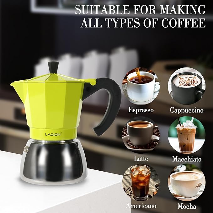 Stovetop Espresso Maker, 6Cup Moka Pot, Espresso Machine Compatible with Induction Cooktops, 300ml Stainless Steel & Aluminum Cuban Coffee Maker for Cafetera Cubana, Green