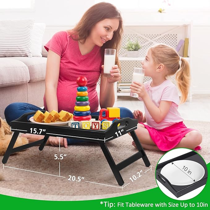 Bed Tray Table Folding Legs with Handles Breakfast Food Tray for Sofa,Bed,Eating,Drawing,Platters Serving Lap Desk Snack Tray(Black Medium)