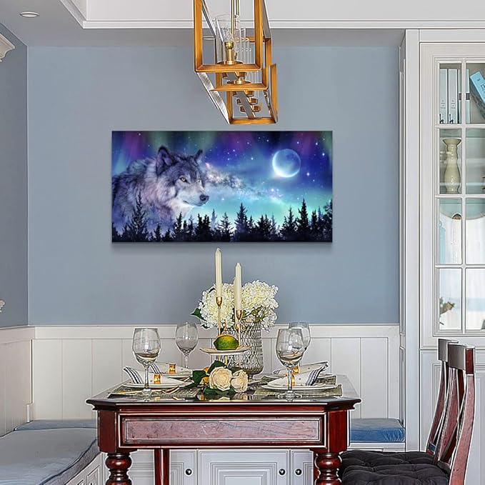 Canvas Wall Art For Living Room Large Wall Decor Paintings For Bedroom Modern Family Wall Decorations For Office Abstract Aurora Scenery Canvas Art Wolf Decor Pictures Artwork Posters Home Decoration