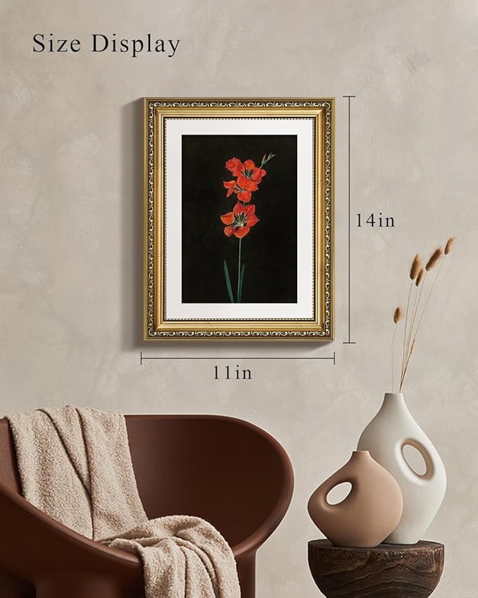 VIYYIEA Gold Framed Wall Art Canvas Print Home Decor Red Flower Wall Art Black Background Floral Scenic Oil Painting Aesthetic Wall Decor Modern Wall Pictures for Bedroom Bathroom and Office 11x14in
