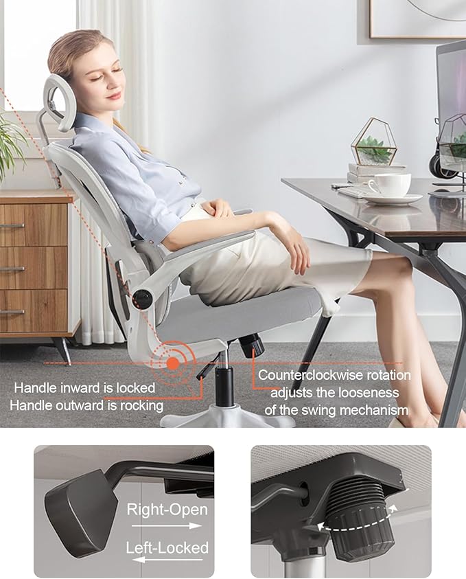 Office Chair Mesh Desk Chair, Ergonomic High-Back Rolling Gaming Work Chairs with Wheels and Adjustable Headrests,Comfortable Flip-up Arms for Home,Bedroom,Study Gaming