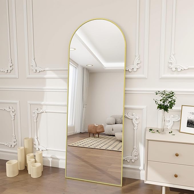 Koonmi Full Length Mirror, 64"x21" Arched Gold Mirror Full Length, Standing Hanging or Leaning Full Body Mirror with Aluminum Alloy Frame for Living Room and Bedroom