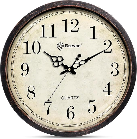 Geevon Vintage Wall Clock, Silent 16" Non Ticking Retro Round Clock Quartz Decorative Battery Operated Wall Clock for Kitchen,Office,Classroom,Bedroom,Living Room Decor