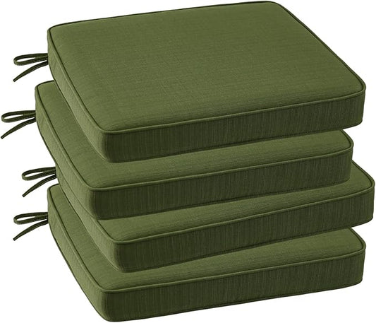 Outdoor Square Corner Seat Cushion, 19"x19"x3", Set of 4, Non Slip Seat Cushion Pads with Removable Cover for Patio Furniture, Garden Yard Lawn, Deep Forest Green
