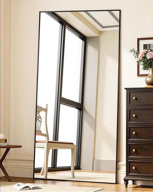 Suidia Full Length Mirror, 58"x21" Floor Standing Mirror Freestanding, Full Body Mirrors with Stand for Bedroom, Hanging Mounted for Living Room Cloakroom, Black, Rectangular Style