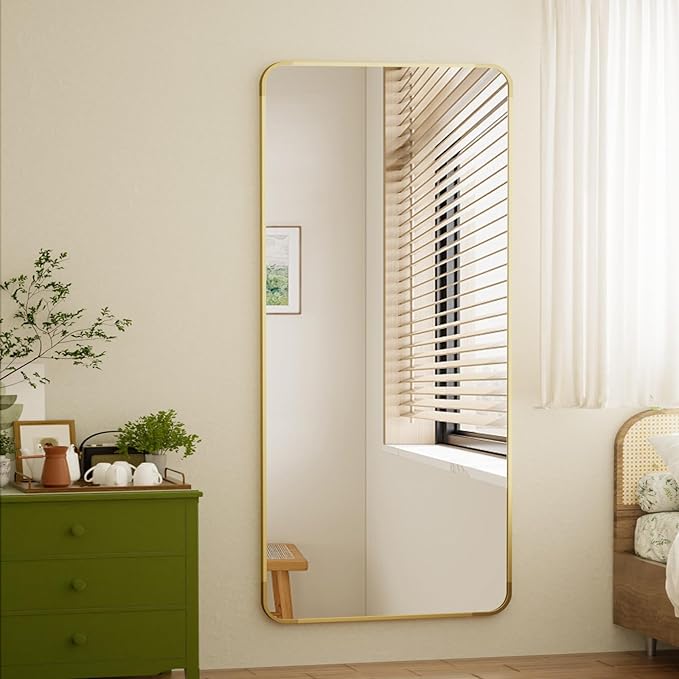 BEAUTYPEAK Gold Full Length Mirror, 71"x26" Rounded Corner Floor Mirror Standing Hanging or Leaning Against Wall, Suitable for Bedroom or Dressing Room