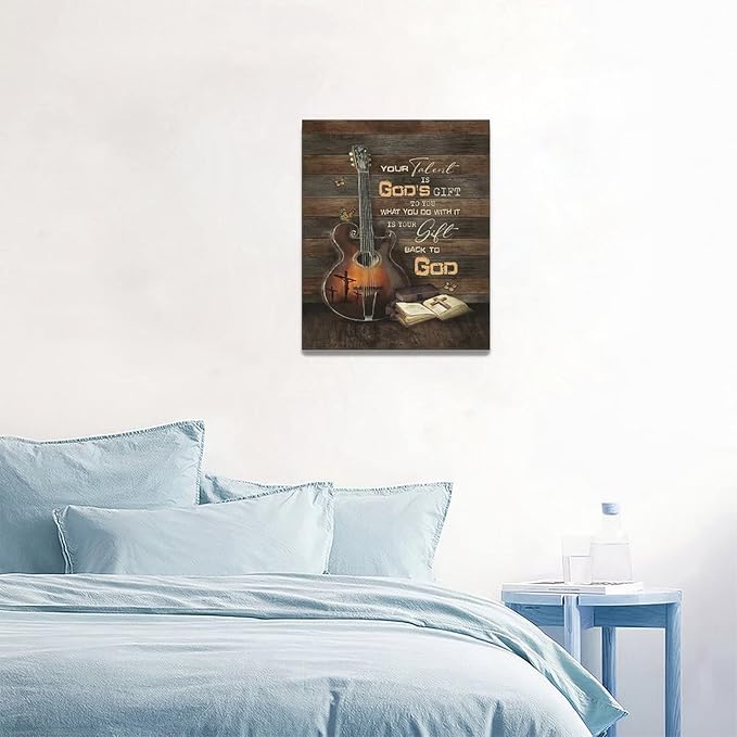 banonaty Christian Guitar Wall Art Rock Music Decor Musical Pictures Artwork Inspirational Quotes Canvas Prints Room For Studio Bedroom Living Bathroom Framed 16''x20''